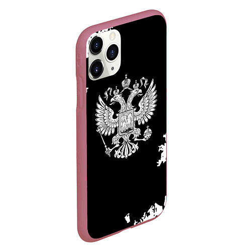 Чехол iPhone 11 Pro матовый Герб РФ патриотический стиль краски / 3D-Малиновый – фото 2