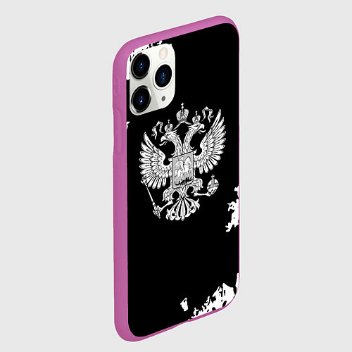 Чехол iPhone 11 Pro матовый Герб РФ патриотический стиль краски / 3D-Фиолетовый – фото 2