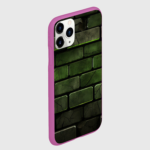 Чехол iPhone 11 Pro матовый Зеленые неоновые кирпичи / 3D-Фиолетовый – фото 2