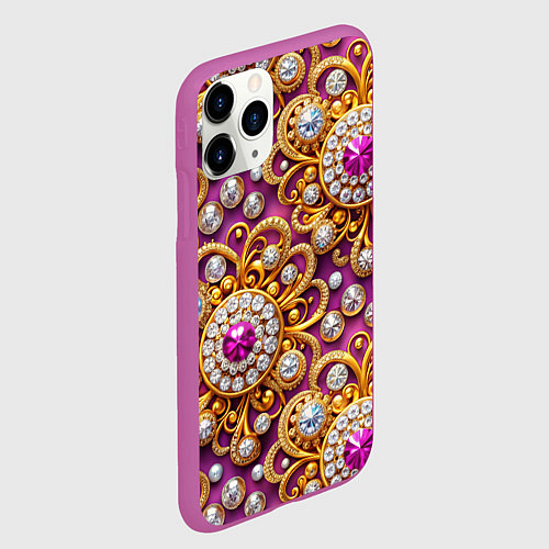 Чехол iPhone 11 Pro матовый Ювелирный паттерн / 3D-Фиолетовый – фото 2