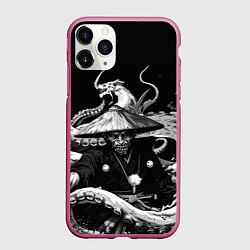 Чехол iPhone 11 Pro матовый Воин призрак-самурай и монстр со щупальцами, цвет: 3D-малиновый