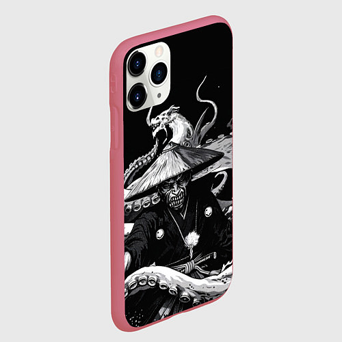 Чехол iPhone 11 Pro матовый Воин призрак-самурай и монстр со щупальцами / 3D-Малиновый – фото 2