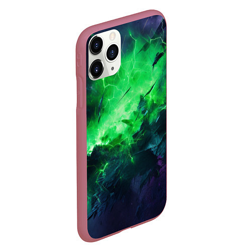 Чехол iPhone 11 Pro матовый Круглый зеленый мистический фон / 3D-Малиновый – фото 2