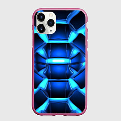 Чехол iPhone 11 Pro матовый Синие абстрактные неоновые плиты, цвет: 3D-малиновый