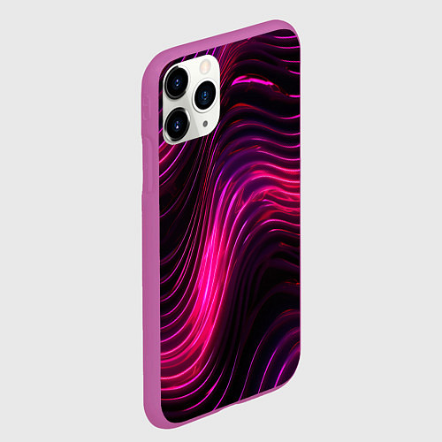 Чехол iPhone 11 Pro матовый Неоновая яркая геометрическая абстракция со светом / 3D-Фиолетовый – фото 2