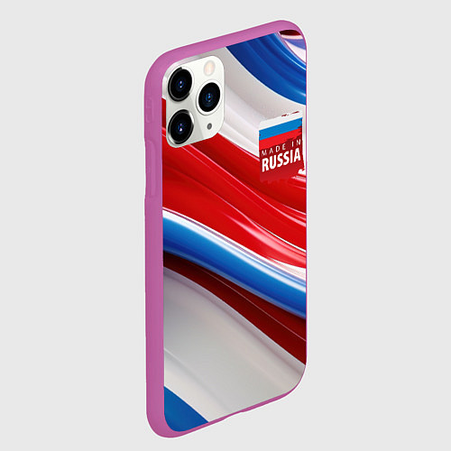Чехол iPhone 11 Pro матовый Герб России на абстрактном фоне / 3D-Фиолетовый – фото 2