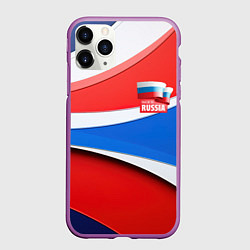 Чехол iPhone 11 Pro матовый Герб России на абстрактном фоне в цветах России, цвет: 3D-фиолетовый