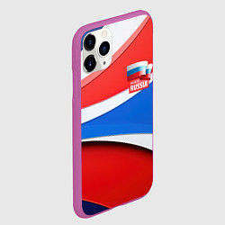 Чехол iPhone 11 Pro матовый Герб России на абстрактном фоне в цветах России, цвет: 3D-фиолетовый — фото 2