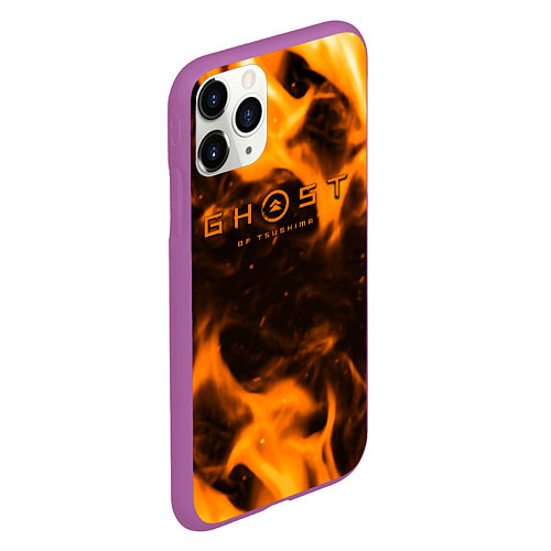 Чехол iPhone 11 Pro матовый Ghost of Tsushima шторм оранж / 3D-Фиолетовый – фото 2