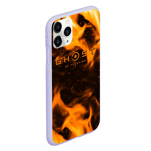 Чехол iPhone 11 Pro матовый Ghost of Tsushima шторм оранж / 3D-Светло-сиреневый – фото 2