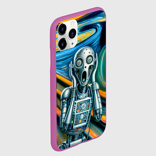 Чехол iPhone 11 Pro матовый Робот кричит на картине Эдварда Мунка / 3D-Фиолетовый – фото 2
