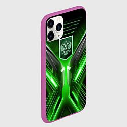 Чехол iPhone 11 Pro матовый Кибернетически-патриотический костюм с Гербом Росс, цвет: 3D-фиолетовый — фото 2