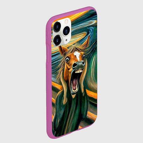 Чехол iPhone 11 Pro матовый Лошадь кричит на картине Эдварда Мунка / 3D-Фиолетовый – фото 2