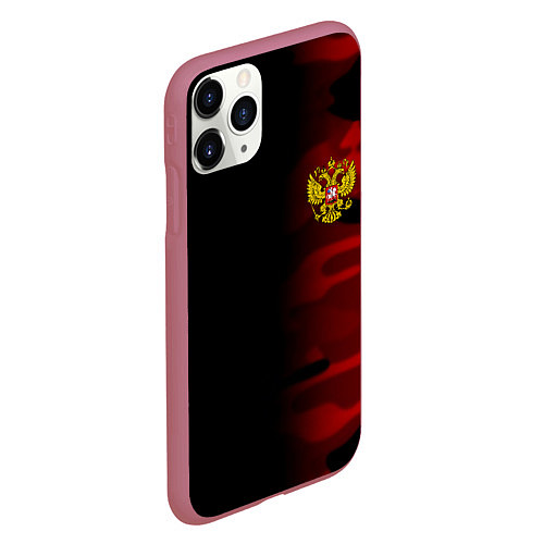 Чехол iPhone 11 Pro матовый Герб РФ камуфляжная тексткура / 3D-Малиновый – фото 2