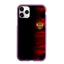 Чехол iPhone 11 Pro матовый Герб РФ камуфляжная тексткура, цвет: 3D-фиолетовый