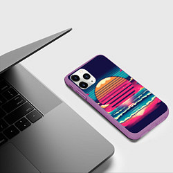 Чехол iPhone 11 Pro матовый Закат на пляже vaporwave, цвет: 3D-фиолетовый — фото 2