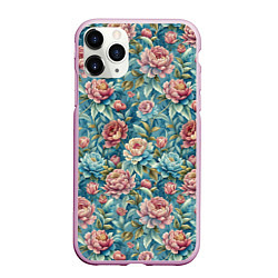 Чехол iPhone 11 Pro матовый Пионы паттерном садовые крупные цветы, цвет: 3D-розовый
