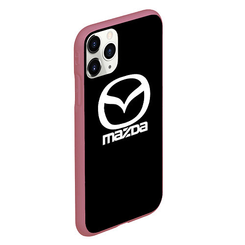 Чехол iPhone 11 Pro матовый Mazda logo white / 3D-Малиновый – фото 2