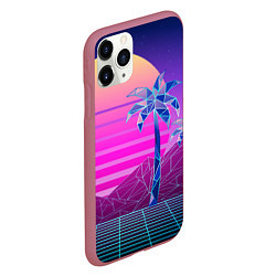 Чехол iPhone 11 Pro матовый Vaporwave неоновые горы и пальмы, цвет: 3D-малиновый — фото 2