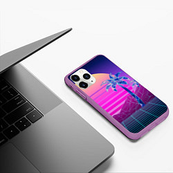 Чехол iPhone 11 Pro матовый Vaporwave неоновые горы и пальмы, цвет: 3D-фиолетовый — фото 2