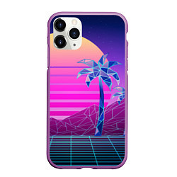 Чехол iPhone 11 Pro матовый Vaporwave неоновые горы и пальмы, цвет: 3D-фиолетовый