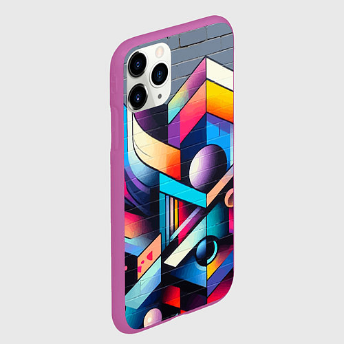 Чехол iPhone 11 Pro матовый Геометрическое абстрактное граффити - нейросеть / 3D-Фиолетовый – фото 2