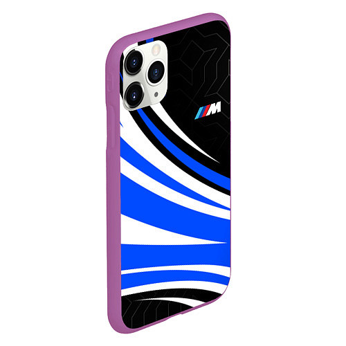 Чехол iPhone 11 Pro матовый BMW M - синие волны / 3D-Фиолетовый – фото 2