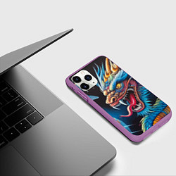 Чехол iPhone 11 Pro матовый Фантастический космический дракон - нейросеть, цвет: 3D-фиолетовый — фото 2