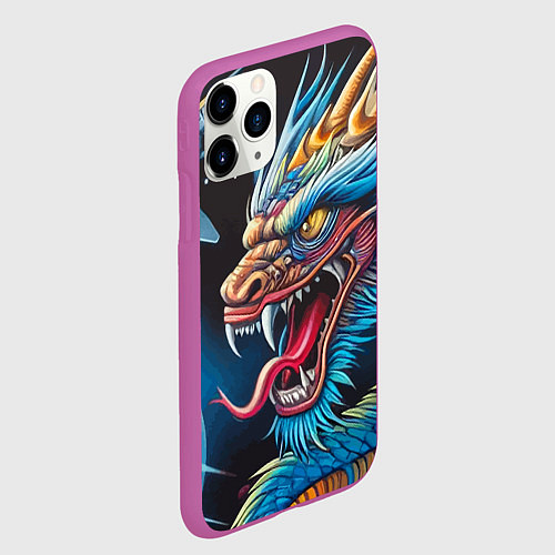 Чехол iPhone 11 Pro матовый Фантастический космический дракон - нейросеть / 3D-Фиолетовый – фото 2