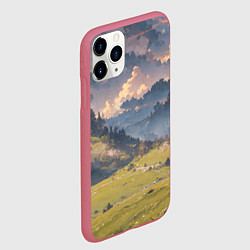 Чехол iPhone 11 Pro матовый Зелёное поле и небо - аниме, цвет: 3D-малиновый — фото 2