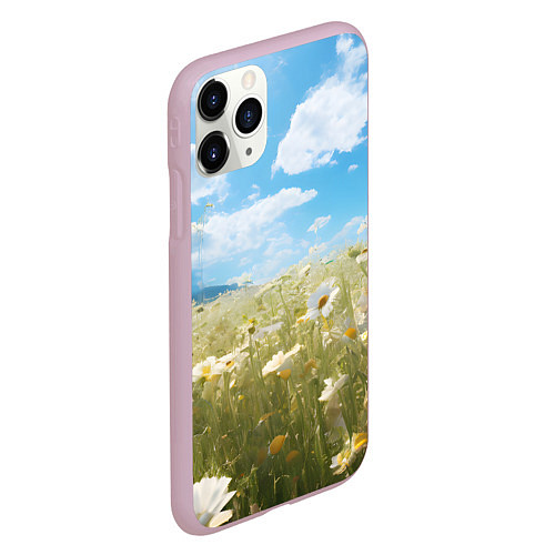 Чехол iPhone 11 Pro матовый Ромашковое поле / 3D-Розовый – фото 2