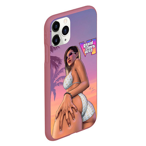 Чехол iPhone 11 Pro матовый Девушка в купальнике из Gta 6 / 3D-Малиновый – фото 2