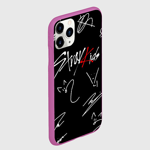 Чехол iPhone 11 Pro матовый Stray kids автографы лого / 3D-Фиолетовый – фото 2