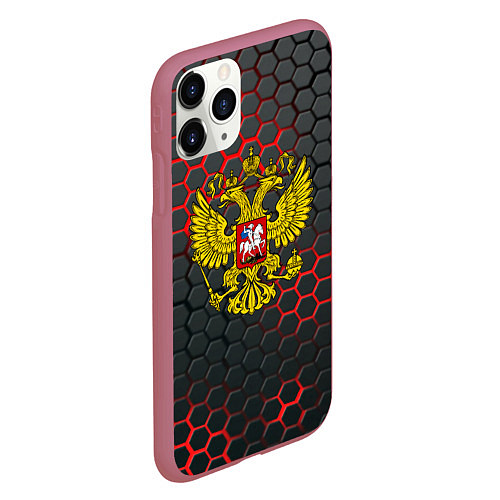 Чехол iPhone 11 Pro матовый Герб РФ соты броня / 3D-Малиновый – фото 2