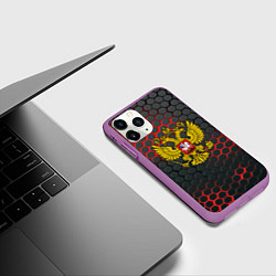 Чехол iPhone 11 Pro матовый Герб РФ соты броня, цвет: 3D-фиолетовый — фото 2