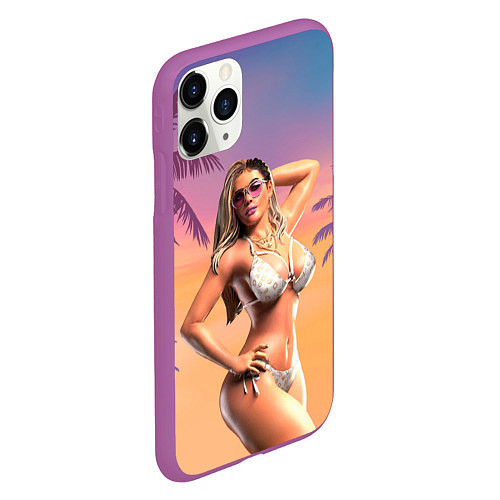 Чехол iPhone 11 Pro матовый Люсия в купальнике Gta 6 / 3D-Фиолетовый – фото 2