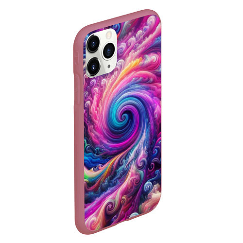 Чехол iPhone 11 Pro матовый Абстракция, водоворот из ярких красок / 3D-Малиновый – фото 2