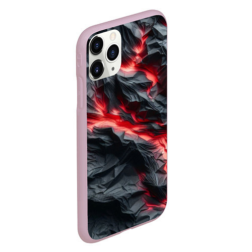 Чехол iPhone 11 Pro матовый Раскаленная лава на горных камнях / 3D-Розовый – фото 2