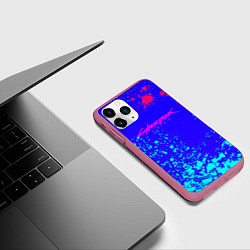 Чехол iPhone 11 Pro матовый Cyberpunk neon steel, цвет: 3D-малиновый — фото 2