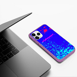 Чехол iPhone 11 Pro матовый Cyberpunk neon steel, цвет: 3D-фиолетовый — фото 2