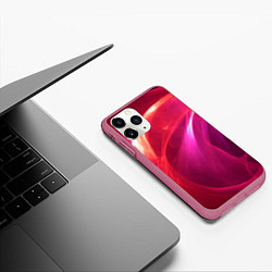 Чехол iPhone 11 Pro матовый Красно-розовый энергетический хаос волн, цвет: 3D-малиновый — фото 2