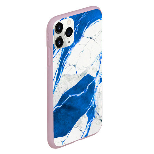 Чехол iPhone 11 Pro матовый Бело-синий мрамор / 3D-Розовый – фото 2