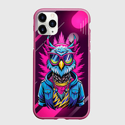 Чехол iPhone 11 Pro матовый Стильная сова в одежде, цвет: 3D-малиновый