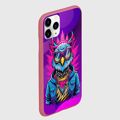 Чехол iPhone 11 Pro матовый Стильная сова в одежде / 3D-Малиновый – фото 2