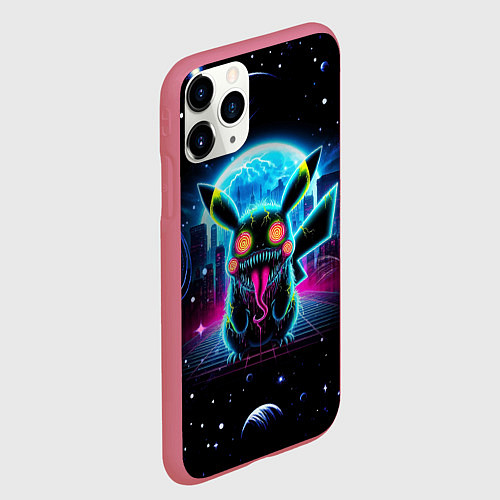 Чехол iPhone 11 Pro матовый Пикачу в космосе - ужас / 3D-Малиновый – фото 2