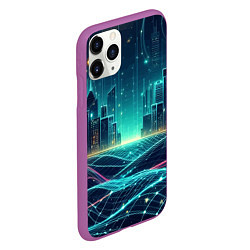 Чехол iPhone 11 Pro матовый Metropolis - vaporwave neon glow, цвет: 3D-фиолетовый — фото 2