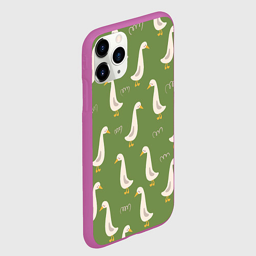 Чехол iPhone 11 Pro матовый Утки на зеленой травке - паттерн / 3D-Фиолетовый – фото 2