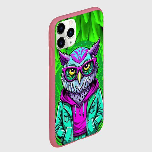 Чехол iPhone 11 Pro матовый Сова модница на стиле / 3D-Малиновый – фото 2