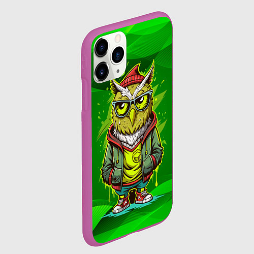 Чехол iPhone 11 Pro матовый Сова в стильной одежде модница / 3D-Фиолетовый – фото 2