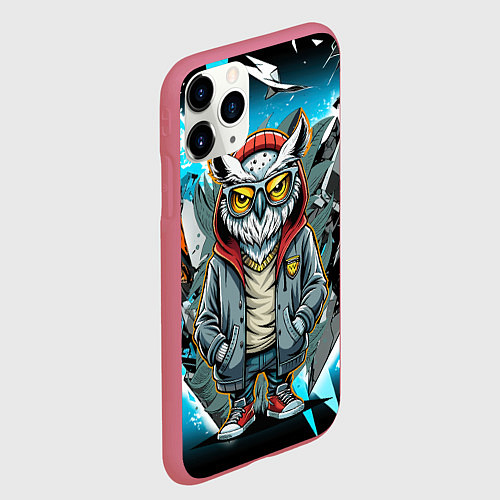 Чехол iPhone 11 Pro матовый Сова в стильной одежде модница / 3D-Малиновый – фото 2